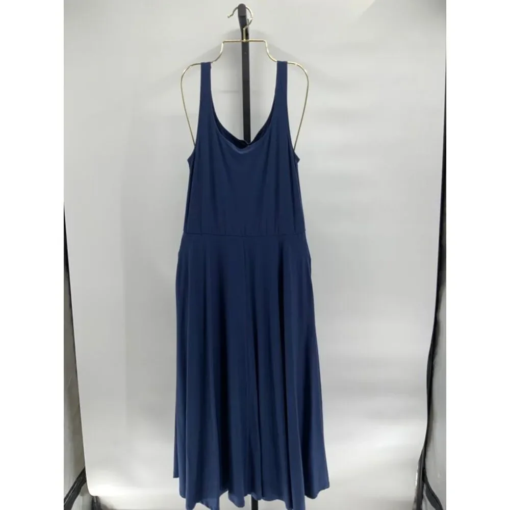Quince Women Tencel Jersey Fit & Flare Dress Basic Sleeved Blue M - Picture 2 of 2